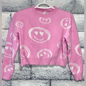 Dreamers by Debut Pink Smiley Knit Sweater Sz Small